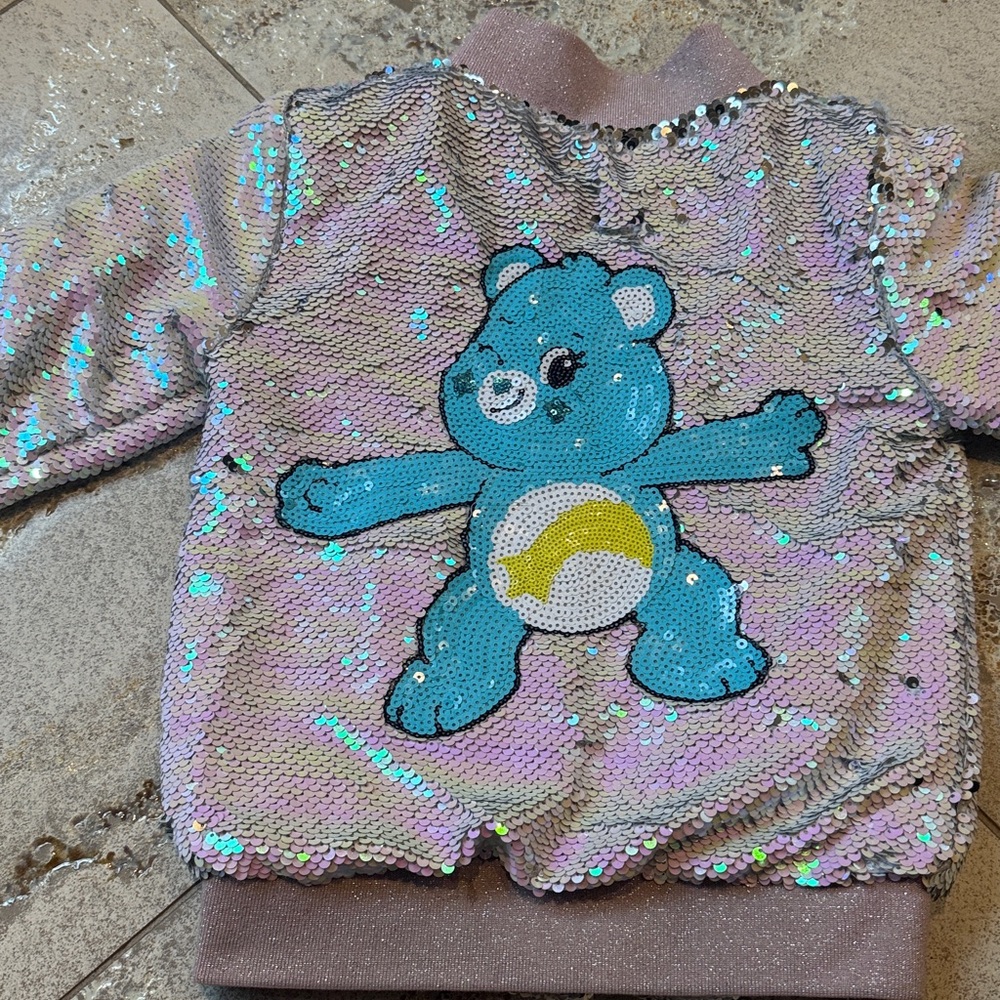 Lola and the Boys Sequins Flip Care Bear Bomber Jacket Size 4